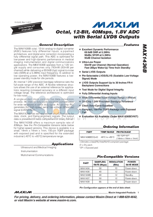 MAX1436 datasheet - Octal, 12-Bit, 40Msps, 1.8V ADC with Serial LVDS Outputs
