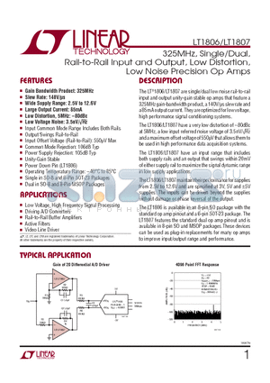 LT1806CS8-TRPBF datasheet - 325MHz, Single/Dual,Rail-to-Rail Input and Output, Low Distortion,Low Noise Precision Op Amps