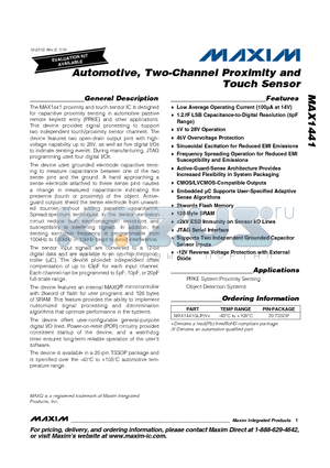 MAX1441GUP/V+ datasheet - Automotive, Two-Channel Proximity and Touch Sensor