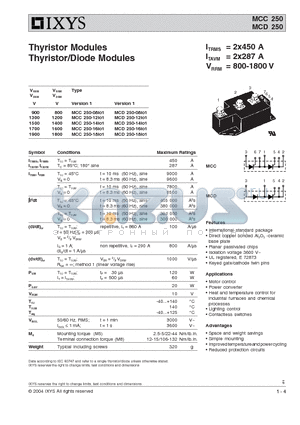 MCC250-18IO1 datasheet - Thyristor Modules Thyristor/Diode Modules