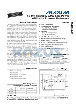 MAX1446EHJ+ datasheet - 10-Bit, 60Msps, 3.0V, Low-Power ADC with Internal Reference