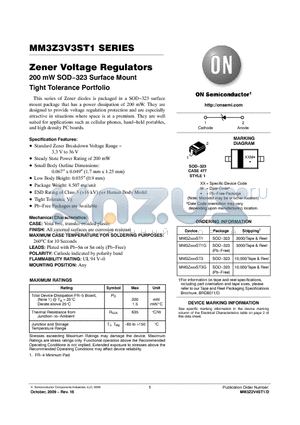 MM3Z15VST1 datasheet - Zener Voltage Regulators 200 mW SOD−323 Surface Mount Tight Tolerance Portfolio