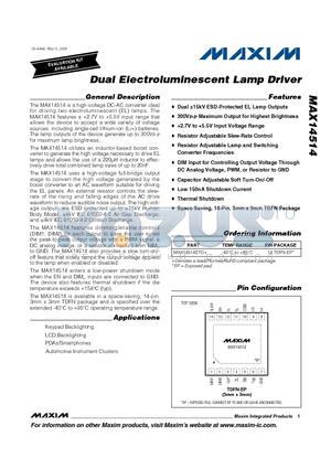 MAX14514 datasheet - Dual Electroluminescent Lamp Driver