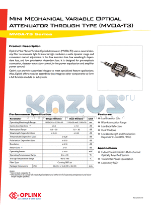 MVOA1310T003111 datasheet - Mini Mechanical Variable Optical Attenuator Through Type