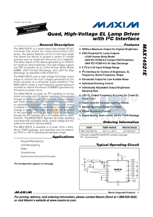 MAX14521E datasheet - Quad, High-Voltage EL Lamp Driver with I2C Interface