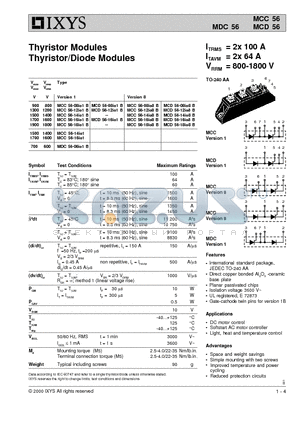 MCC56-18IO1B datasheet - Thyristor Modules Thyristor/Diode Modules