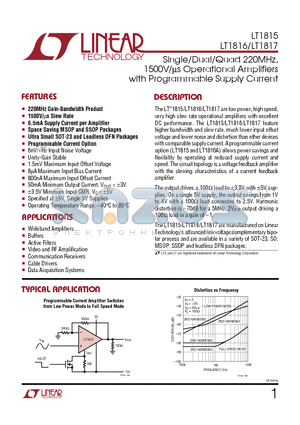 LT1816CMS8 datasheet - Single/Dual/Quad 220MHz, 1500V/us Operational Amplifiers with Programmable Supply Current