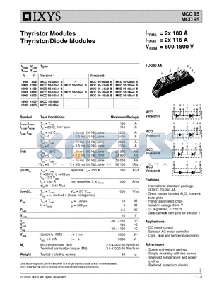 MCC95-12IO8B datasheet - Thyristor Modules Thyristor/Diode Modules