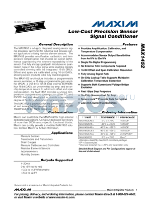 MAX1452_10 datasheet - Low-Cost Precision Sensor Signal Conditioner