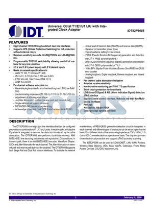 IDT82P5088 datasheet - Universal Octal T1/E1/J1 LIU with Integrated Clock Adapter