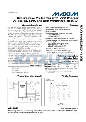 MAX14530E datasheet - Overvoltage Protection with USB Charger Detection, LDO, and ESD Protection on D/D-