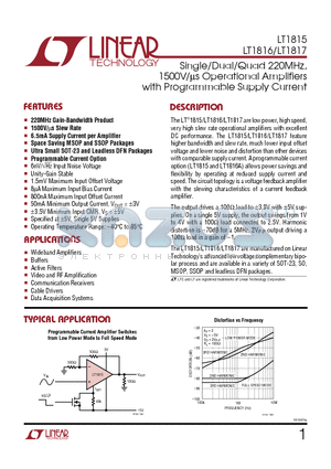 LT1817IGN datasheet - Single/Dual/Quad 220MHz, 1500V/us Operational Amplifiers with Programmable Supply Current