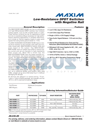 MAX14535E datasheet - Low-Resistance DPDT Switches with Negative Rail