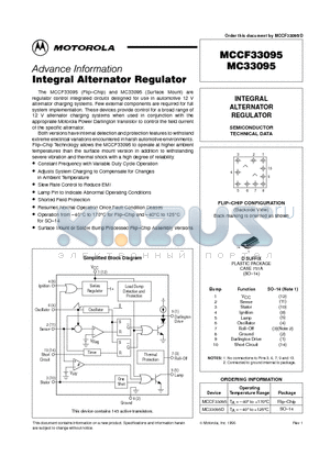 MCCF33095 datasheet - INTEGRAL ALTERNATOR REGULATOR