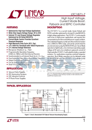 LT1871IMS-7 datasheet - High Input Voltage,Current Mode Boost, Flyback and SEPIC Controller