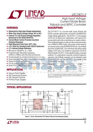 LT1871IMS-7-PBF datasheet - High Input Voltage,Current Mode Boost, Flyback and SEPIC Controller