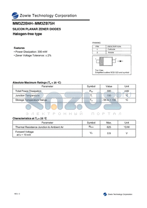 MM3Z2B7H datasheet - SILICON PLANAR ZENER DIODES Halogen-free type