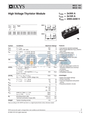 MCD161-22IO1 datasheet - High Voltage Thyristor Module