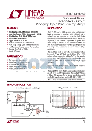 LT1881AIS8 datasheet - Dual and Quad Rail-to-Rail Output, Picoamp Input Precision Op Amps