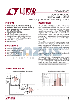 LT1882IS datasheet - Dual and Quad Rail-to-Rail Output, Picoamp Input Precision Op Amps