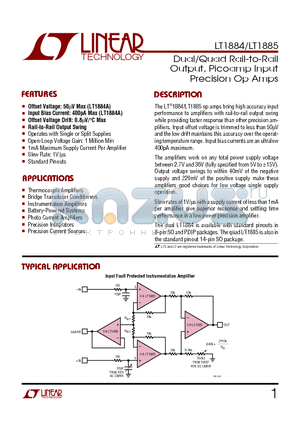 LT1884AIS8 datasheet - Dual/Quad Rail-to-Rail Output, Picoamp Input Precision Op Amps