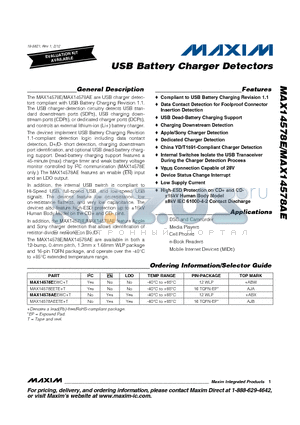MAX14578AE datasheet - USB Battery Charger Detectors