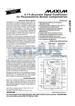 MAX1457ACJ datasheet - 0.1%-Accurate Signal Conditioner for Piezoresistive Sensor Compensation