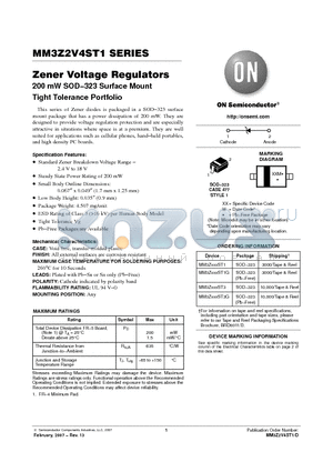 MM3Z2V4ST3 datasheet - Zener Voltage Regulators 200 mW SOD−323 Surface Mount Tight Tolerance Portfolio
