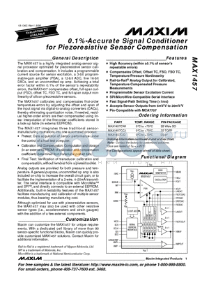 MAX1457CWI datasheet - 0.1%-Accurate Signal Conditioner for Piezoresistive Sensor Compensation