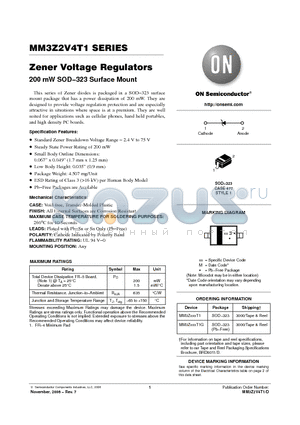 MM3Z2V4T1 datasheet - Zener Voltage Regulators 200 mW SOD−323 Surface Mount