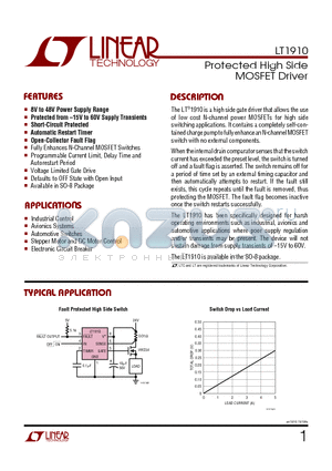 LT1910 datasheet - Protected High Side MOSFET Driver