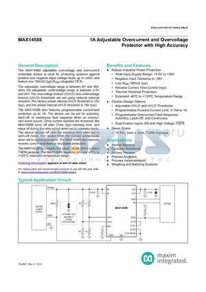 MAX14588 datasheet - 1A Adjustable Overcurrent and Overvoltage Protector with High Accuracy