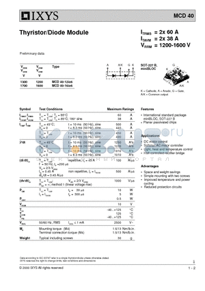 MCD40 datasheet - Thyristor/Diode Module