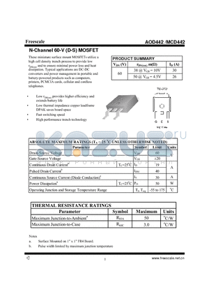 MCD442 datasheet - N-Channel 60-V (D-S) MOSFET High performance trench technology