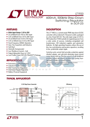 LT1933ES6 datasheet - 600mA, 500kHz Step-Down Switching Regulator in SOT-23