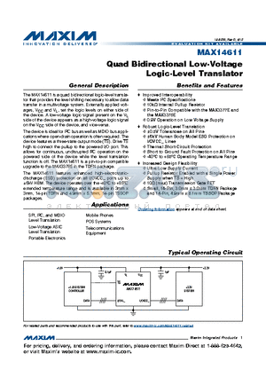 MAX14611ETD+ datasheet - Quad Bidirectional Low-Voltage Logic-Level Translator