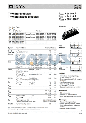 MCD95-12IO1B datasheet - Thyristor Modules Thyristor/Diode Modules