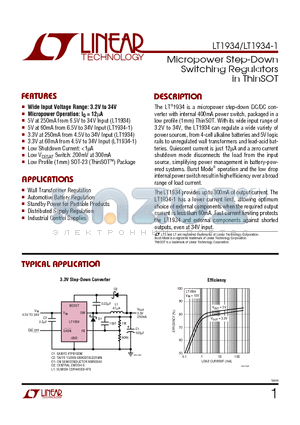 LT1934IS6-1 datasheet - Micropower Step-Down Switching Regulators in ThinSOT