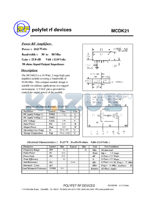 MCDK21 datasheet - Power RF Amplifiers