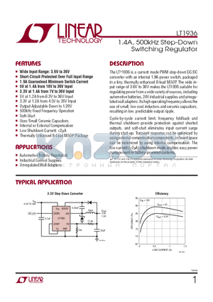 LT1936HMS8E datasheet - 1.4A, 500kHz Step-Down Switching Regulator