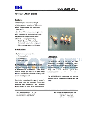 MCE-3E5B-002 datasheet - 1310 nm LASER DIODE