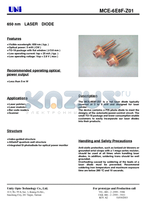 MCE-6E8F-Z01 datasheet - 650 nm LASER DIODE