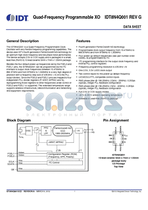 IDT8N4Q001 datasheet - Quad-Frequency Programmable XO