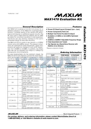 MAX1470EVKIT-315 datasheet - MAX1470 Evaluation Kit