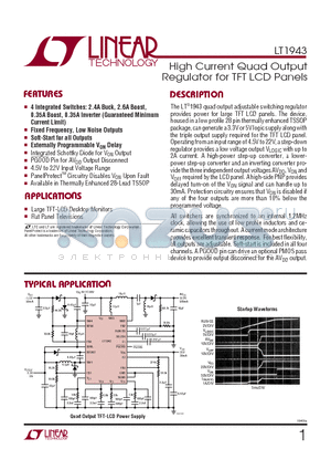 LT1943_1 datasheet - High Current Quad Output Regulator for TFT LCD Panels