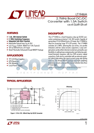 LT1946AEMS8E datasheet - 2.7MHz Boost DC/DC Converter with 1.5A Switch and Soft-Start