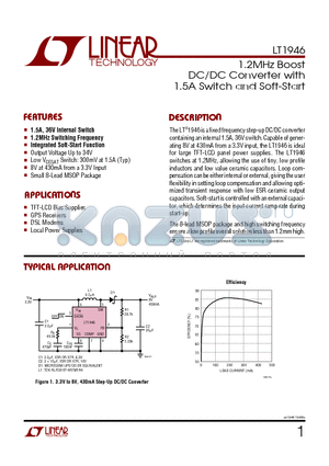 LT1946EMS8 datasheet - 1.2MHz Boost DC/DC Converter with 1.5A Switch and Soft-Start