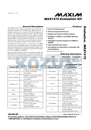 MAX1472 datasheet - Evaluation Kit