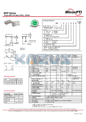 MVP13Z2AD-R datasheet - 14 pin DIP, 5.0 Volt, PECL, VCXO