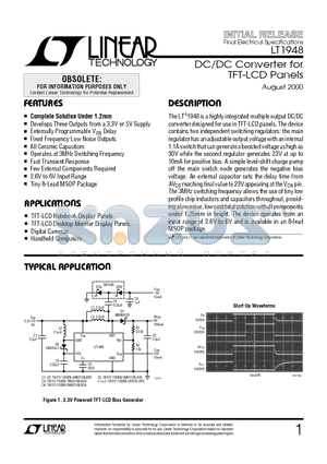 LT1948EMS8 datasheet - DC/DC Converter for TFT-LCD Panels